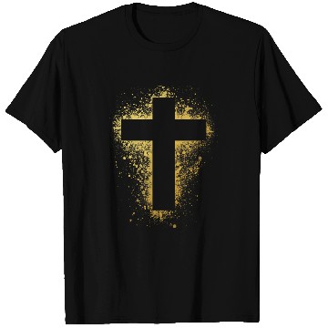 Discover Gold Effect Crucifix paint splatter art God amen T-Shirts