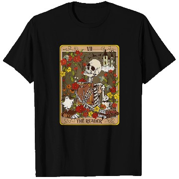 Discover Reading Book The Reader Tarot Card Skeletons Bookish Mystical Librarian Reader T-Shirts