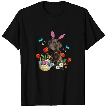 Discover Labrador Lab Dog Chocolate Labrador Bunny Dog With Easter Eggs Basket Spring T-Shirts