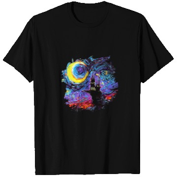 Discover Haunted House with Moon and border Starry Night Art by Aja T-Shirts