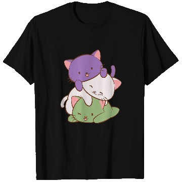 Discover Gender Queer Pride Flag Kawaii Cat Graphic T-Shirts