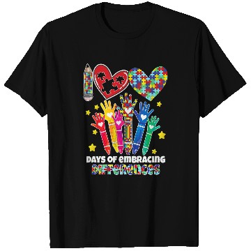 Discover Autism Awareness Embrace Differences 100 Days Of School Neurodiverse T-Shirts