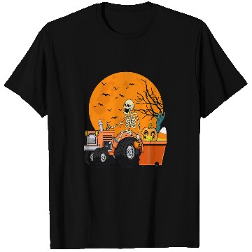 Discover Tractor driving Skeletons Riding Tractor Funny Halloween 2 T-Shirts