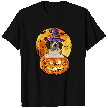 Discover St Bernard Witch Pumpkin Halloween Dog Lover Funny T-Shirts