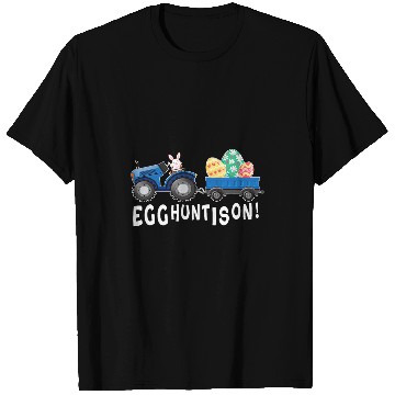 Discover Tractor driving Egg Hunt Is On Bunny riding Tractor with Easter for kids T-Shirts