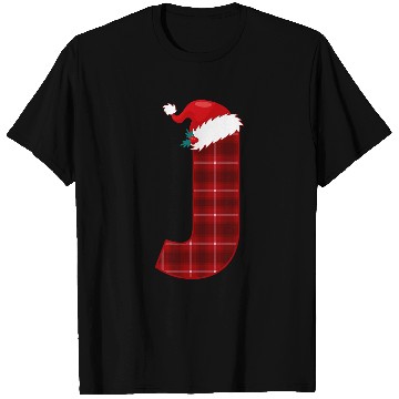 Discover Christmas Plaid Initial Letter J Monogram Santa Hat Graphic T-Shirts