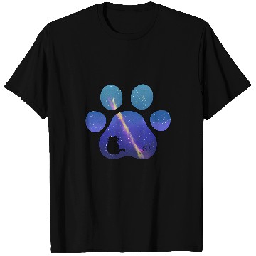 Discover Galaxy Cat Paw Print T-Shirts