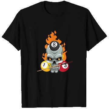 Discover Skeletons Skulls Pool Player Skull Billiards Cue Design Billiard Ball Skull T-Shirts
