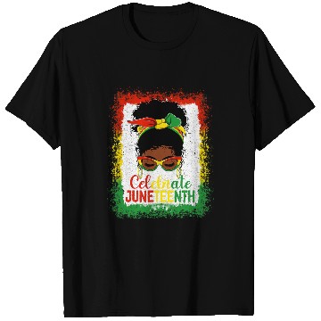 Discover Celebrate Juneteenth Black Women Messy Bun Girls Bleached T-Shirts