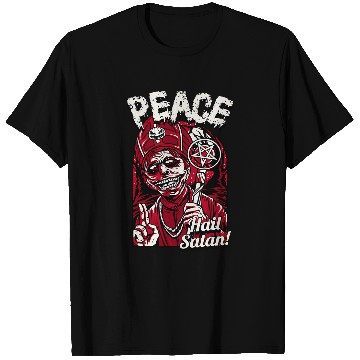 Discover Peace Hail Satan Pentagram Occult Priest Dark Humor T-Shirts