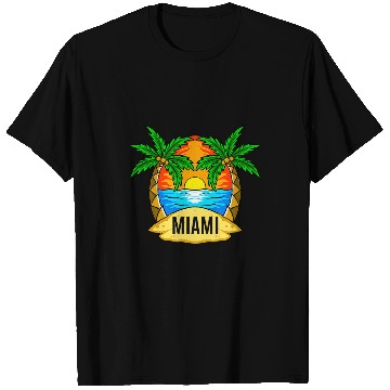 Discover Miami Florida in an Illustration with Beach Palms and Sun T-Shirts