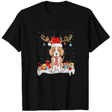 Discover Funny xmass Lighting Reindeer Santa Hat Foxhound Christmas T-Shirts