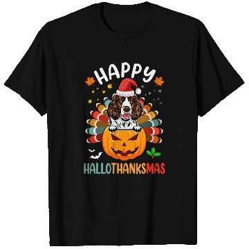 Discover Happy Hallothanksmas English Springer Spaniel Pumpkin Turkey T-Shirts