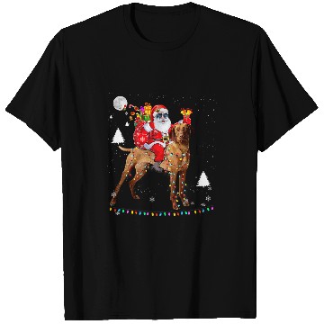 Discover Dog Vizsla Christmas Santa Claus Riding Vizsla Dog Lights xmass Holiday T-Shirts