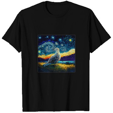 Discover Seagull Lover Surrealism Starry Night Seagull T-Shirts