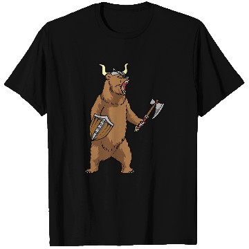 Discover Funny Bear Warrior Viking Bear Valhalla Nordic Bear Fighter Cute Bears T-Shirts