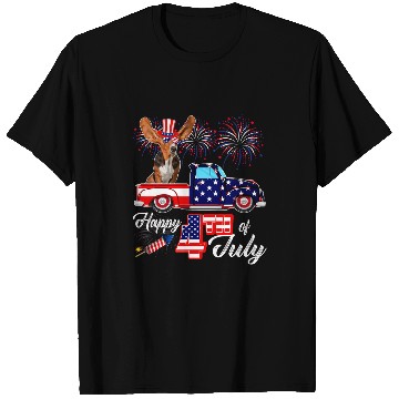 Discover Dog Basset Hound 4th Of July Basset Hound Wearing Sunglasses On Pickup Truck T-Shirts