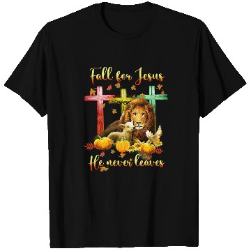 Discover Lion Gift Sheep Fall For Jesus He Never Leaves Lion Sheep Christian 86 T-Shirts