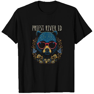 Discover Priest River Idaho Fun Bear Wearing Glasses Flowers Design T-Shirts