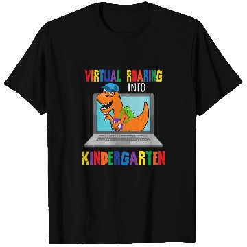 Discover Virtual roaring into kindergarten funny dinosaur student kid T-Shirts