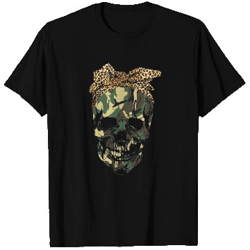 Discover Skeletons Skulls Camouflage Skull Leopard Bandana Skull T-Shirts