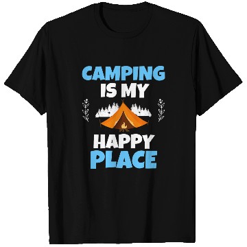 Discover Camping Is My Happy Place Glamping Team Funny Camper Gift T-Shirts
