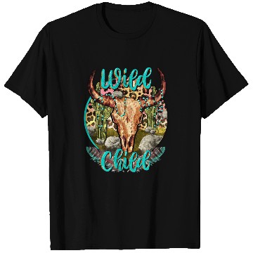 Discover Skeletons Skulls Leopard Boho Bull Skull Cactus Wild Child Western Country Skull T-Shirts