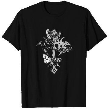 Discover Gothic Cross with Moth Grunge Aesthetic Y2k Mall Trad Goth T-Shirts
