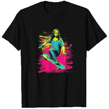 Discover Funny Mona Lisa Skateboarding Cool Retro Y2K EDM 3 T-Shirts