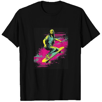 Discover Funny Mona Lisa Skateboarding Cool Retro Y2K EDM 1 T-Shirts