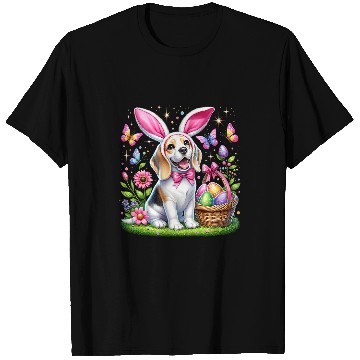 Discover Cute Bunny Beagle Dog Easter Eggs Basket Easter Day Delight T-Shirts
