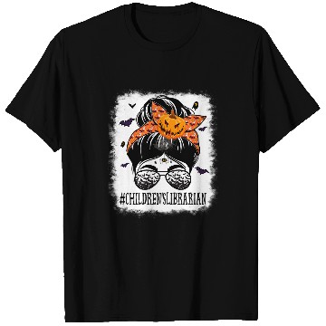 Discover Childrens Librarian Messy Bun Spooky Bat Orange Halloween T-Shirts