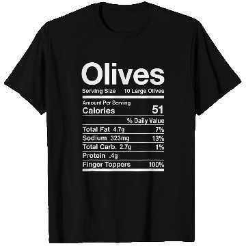 Discover Black or Green Olive Costume Gift Nutrition Facts T-Shirts