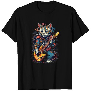 Discover Funny Guitar Electric Guitar Rock Music Maneki Neko Cat T-Shirts