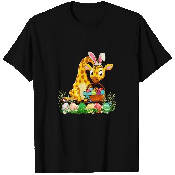 Discover Happy Easter Bunny Giraffe Holding Easter Egg Basket T-Shirts