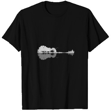 Discover Funny Guitar landscape skyline reflection trees city grey T-Shirts