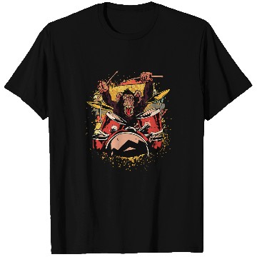 Discover Funny Drummer vintages Chimpanzee Drummer with Drum Set Graphic T-Shirts