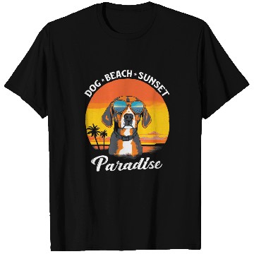 Discover Cute Beagle Dog Beach Sunset Paradise T-Shirts