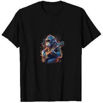 Discover Funny Guitar Lover Chimpanzee Playing Electric Guitar Rock T-Shirts