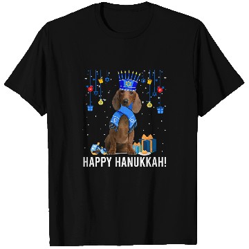 Discover Dachshund Pet Funny Dachshund Menorah Hat Christmas Happy Hanukkah Jewish 4 T-Shirts