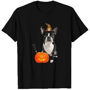 Discover Boston Terrier Pet Witch Hat Halloween Dog Costume T-Shirts