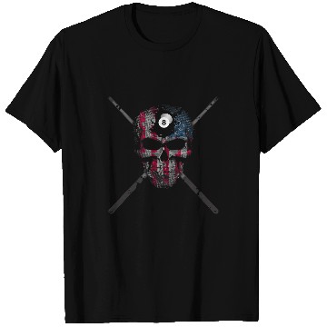 Discover Sport Billiard Skull American Flag Skull Billiards Pool Player T-Shirts