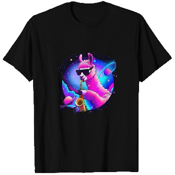 Discover Funny Saxophone Lama Llama Playing Saxophone in Space Outer Space Sax Llama T-Shirts