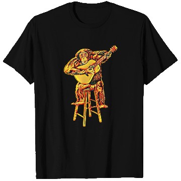 Discover Funny Guitar Lover Chimpanzee Playing T-Shirts