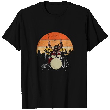 Discover Funny Drummer Retro bigfoots Drummer Art Funny Sasquatch Playing Drums T-Shirts