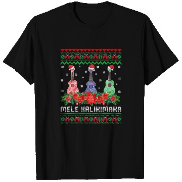 Discover Funny Guitar Mele Kalikimaka Ukulele Guitar Christmas Hawaii Beach Guitarist T-Shirts
