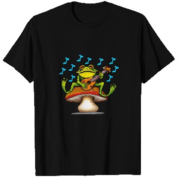 Discover Funny Banjo Frog Lovers Cute Green Frog Playing Banjo on Mushroom Fungi T-Shirts