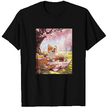 Discover Corgi Pet Cherry Blossom Funny Dog Picnic T-Shirts