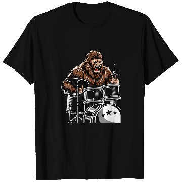 Discover Funny Drummer Retro bigfoots Sasquatch Playing Drums 2Music Band Drummer T-Shirts
