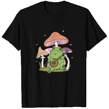 Discover Funny Banjo Frog Playing Banjo Aesthetic Cottagecore Mushroom T-Shirts